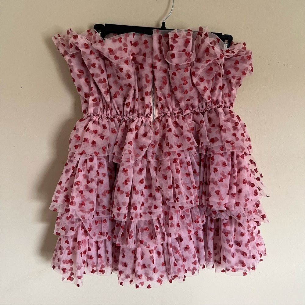 Mable Heartbreaker Strapless Pink Glitter Heart Ruffle Tulle Dress Medium - Picture 12 of 16